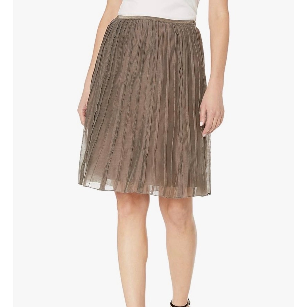 Nic+Zoe Brown Batiste Flirt Sheer Pleated Crinkled Skirt 6